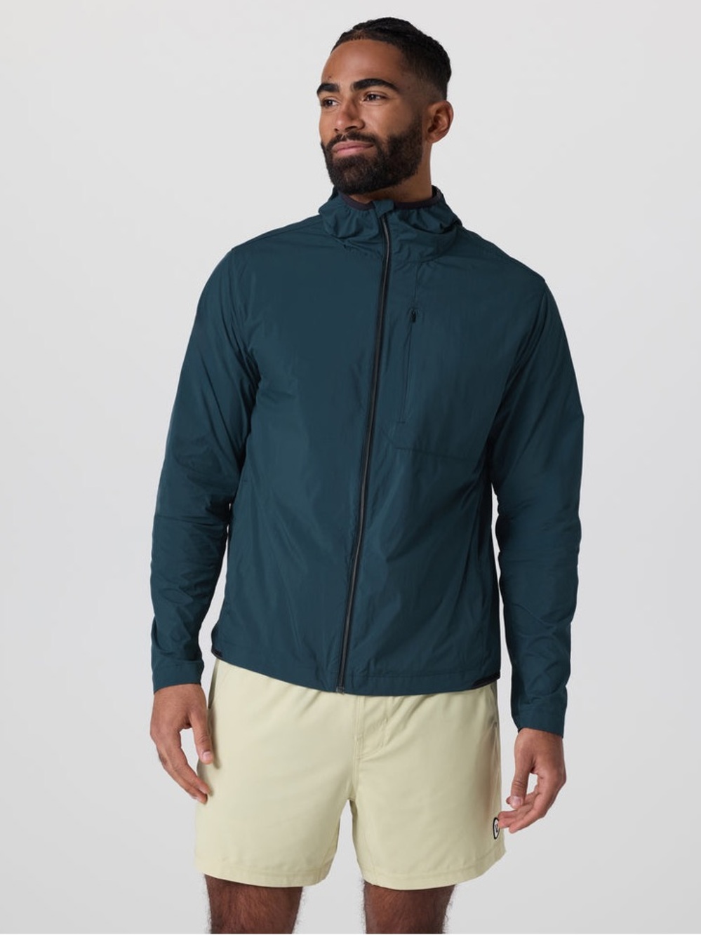Vuori Ronan Pacable Lightweight Hooded in Deep Teal men’s jacket large